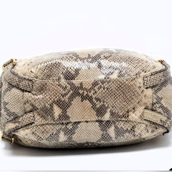 Authentic Michael Kors Beige Python Effect Leather/Suede Bedford Hobo - Picture 9 of 15